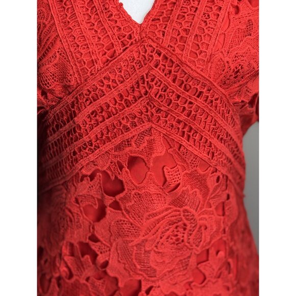 NEW BEULAH STYLE Size M Womens Red Lace Mini Dress Boho Peasant Beach Summer - Picture 9 of 16
